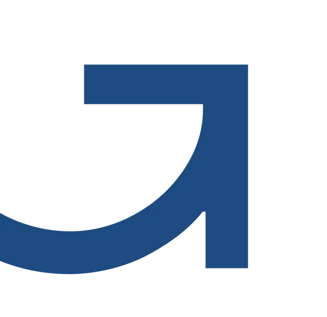 Blau-weißes Firmenlogo mit stilisiertem Buchstaben G für Geiersberger Glas